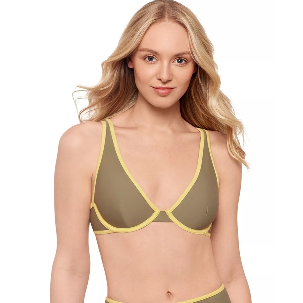 Salt + Cove Juniors XS Colorblock Plunge Underwire Bikini Top in Sage Green 468